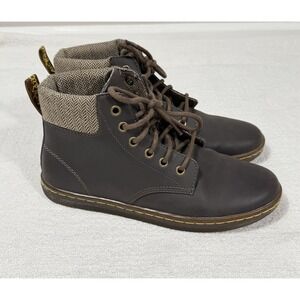 Dr Martens Maelly Boots Womens Size 8 Brown Leather Herringbone Ankle Combat